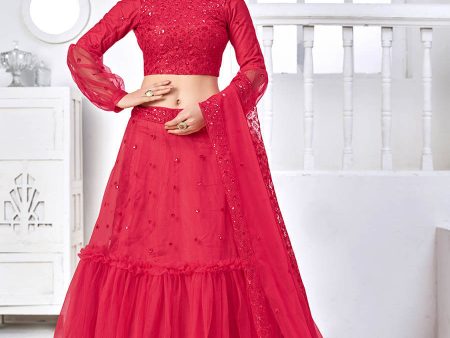 Myra Rani Pink Net Embroidered Designer Lehenga Online now