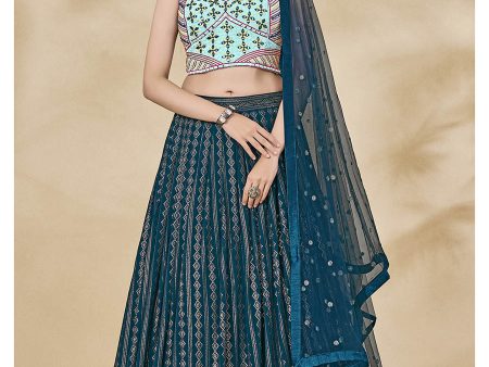 Myra Teal Green Georgette Embroidered Designer Lehenga Hot on Sale