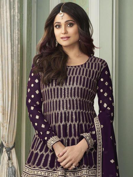 Myra Purple Georgette Embroidered Palazzo Suit Fashion