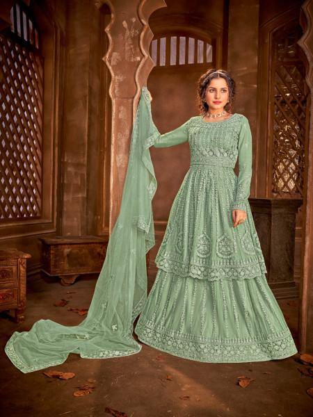 Myra Sea Green Heavy Embroidered Gharara Suit Online now