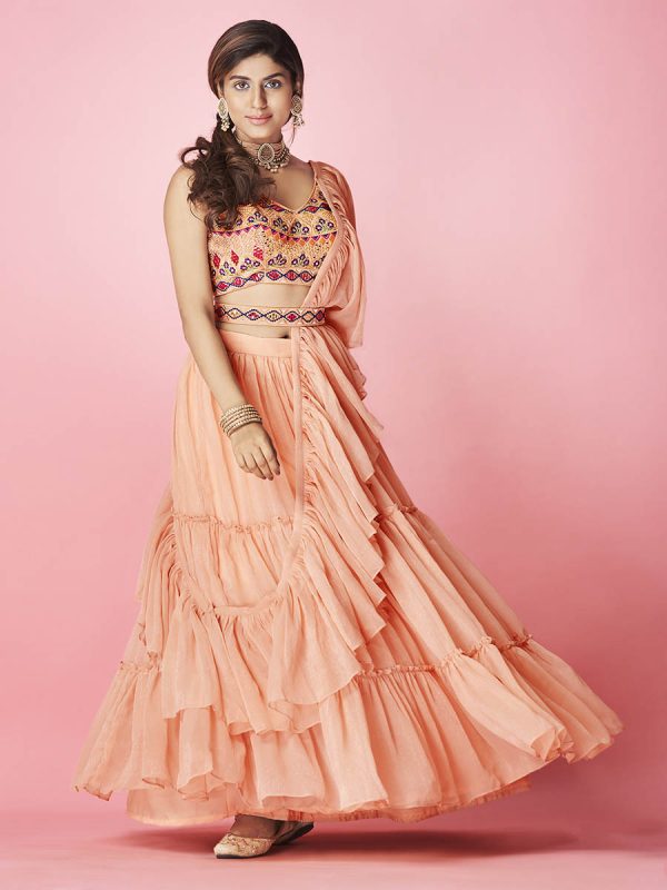 Myra Peach Art Silk Designer Lehenga Sale