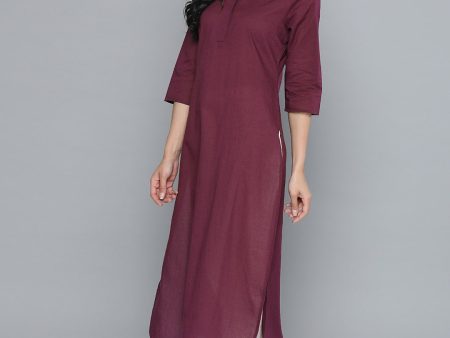 HERE&NOW Women Burgundy Cotton Solid Pathani Kurta Online Hot Sale