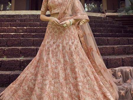 Myra Peach Heavy Embroidered Georgette bridal Lehenga Online now