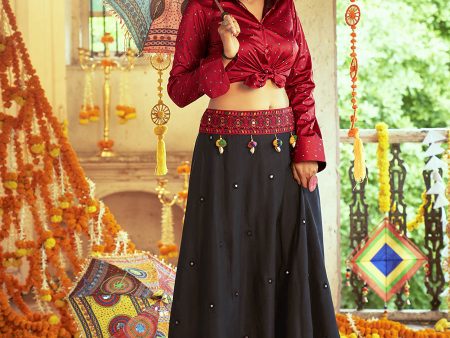 Myra Maroon & Black Cotton Embroidered Navratri Special Lehenga Fashion