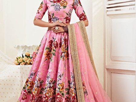 Myra Pink Floral Print Embroidered Designer Lehenga For Cheap