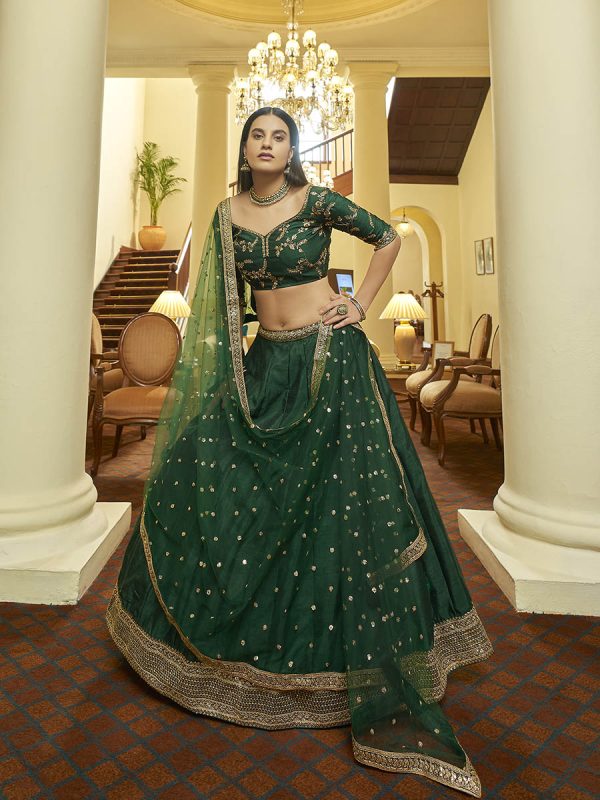 Myra Green Art Silk Embroidered Lehenga For Cheap