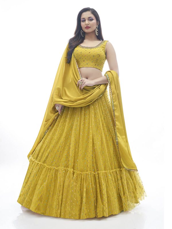 Myra Mustard Art Silk Designer Lehenga Sale