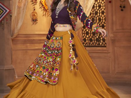 Myra Mustard Yellow Koti Style Viscose Rayon Embroidered Designer Navratri Special Lehenga on Sale