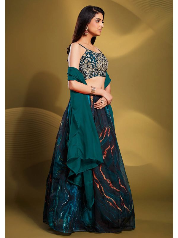 Myra Teal Art Silk Embroidered Designer Lehenga Online now