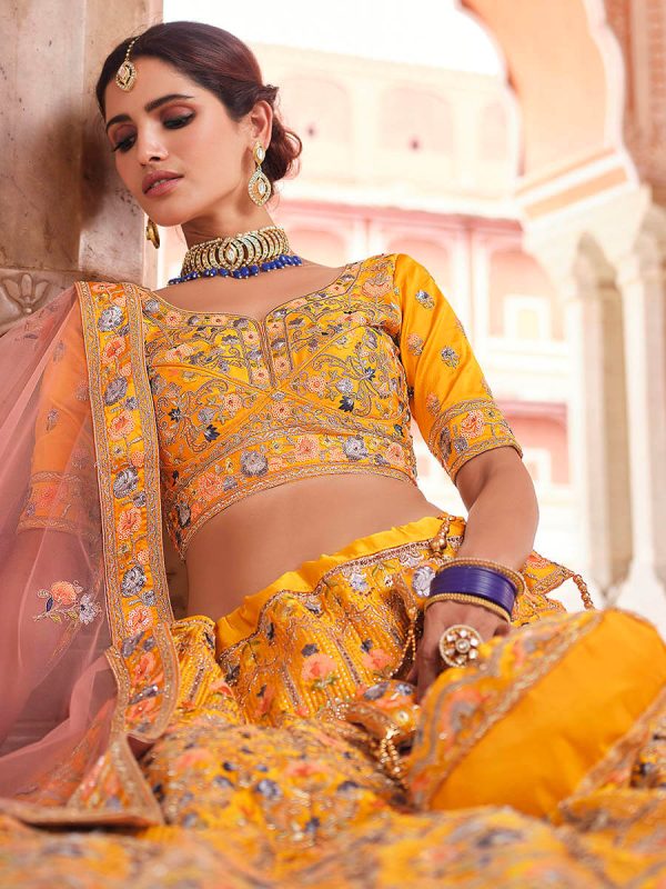 Myra Mustard Yellow Designer Hand work Lehenga Sale