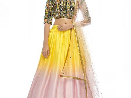 Myra Multicolour Satin Georgette Embroidered Designer Lehenga Online