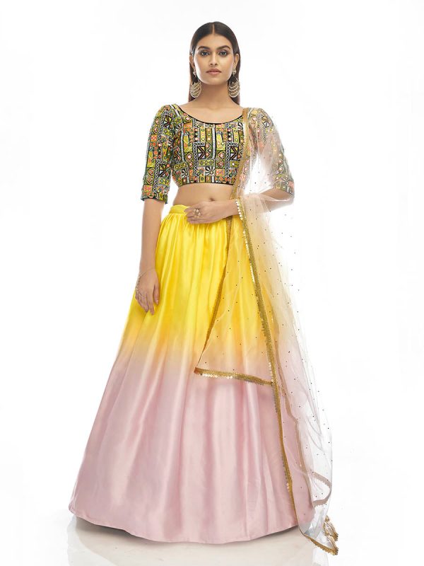 Myra Multicolour Satin Georgette Embroidered Designer Lehenga Online