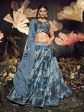 Myra Sky Blue Velvet Embroidered Designer Lehenga For Cheap