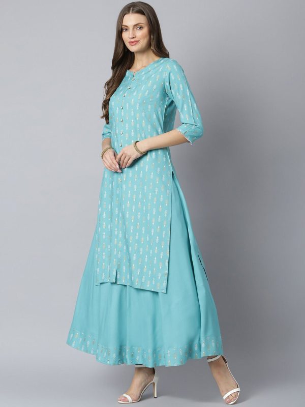 Khushal K Women Blue Printed Kurta with Palazzos Online Hot Sale