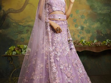 House of Panchhi Mauve Net Sequins with heavy Zarkan embroidery Lehenga choli & Dupatta Hot on Sale