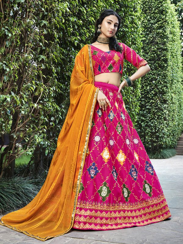 Myra Rani Pink Silk Embroidered Designer Lehenga Choli Online Sale