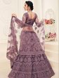 Myra Violet Heavy Embroidered Net Lehenga For Cheap