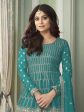 Myra Sea Blue Georgette Embroidered Palazzo Suit For Discount