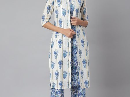 Khushal K Women Blue & White Printed Kurta with Palazzos & Jacket Discount