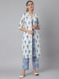 Khushal K Women Blue & White Printed Kurta with Palazzos & Jacket Discount