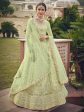 Myra Mint Green Net Heavy Embroidered Designer Lehenga on Sale