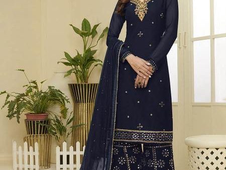 Myra Navy Blue Georgette Embroidered Palazzo Suit Online Hot Sale