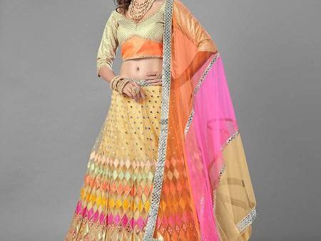 Myra Beige Heavy Embroidered Soft Net bridal Lehenga Discount