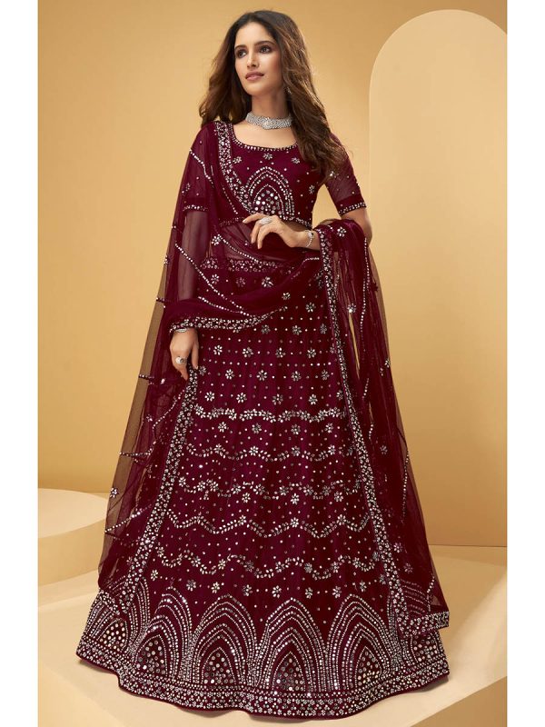 Myra Maroon Heavy Embroidered net Designer Lehenga Online Sale