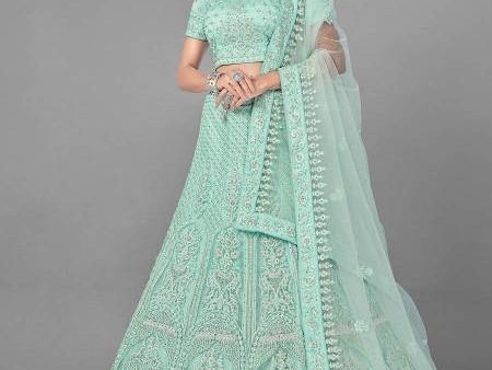 Myra Sea Green Heavy Embroidered Soft Net bridal Lehenga Cheap