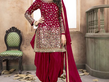 Myra Red Tafeta Silk Patiyala Suit Online now