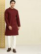 House of Pataudi Men Maroon Solid Straight Kurta For Cheap