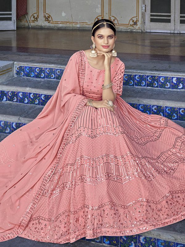 Myra Pink Georgette Embroidered Designer Lehenga Choli Hot on Sale