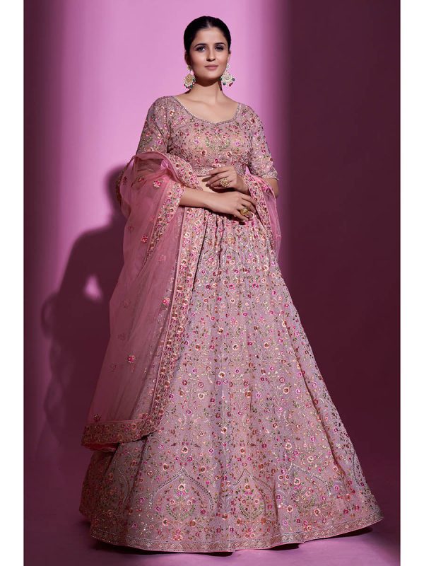 Myra Mauve Georgette Embroidered Designer Lehenga Choli For Cheap