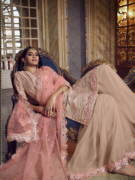 Myra Peach Heavy Embroidered Gharara Suit Supply