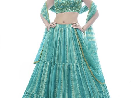 Myra Sea Green Jaquard Embroidered Designer Lehenga Discount