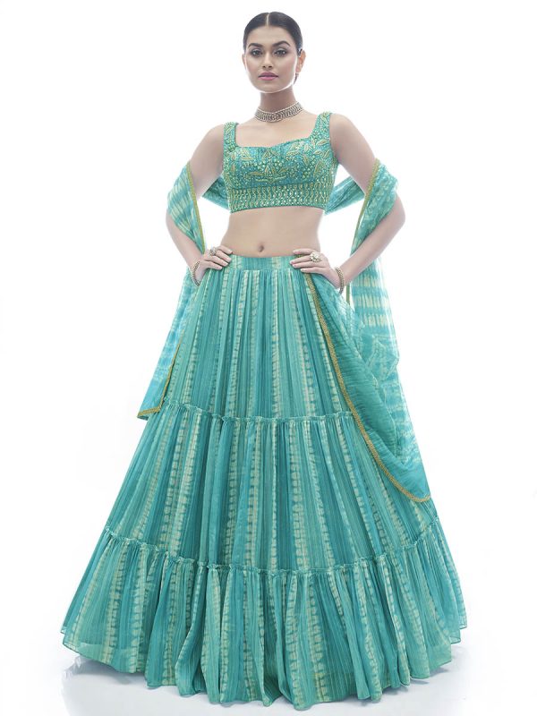 Myra Sea Green Jaquard Embroidered Designer Lehenga Discount