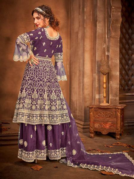 Myra Purple Heavy Embroidered Gharara Suit For Cheap