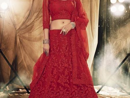 Myra Red Heavy Embroidered Net bridal Lehenga Hot on Sale