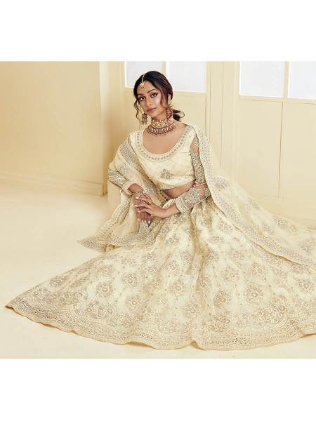 Myra Off White Heavy Embroidered Net Bridal Lehenga Online Hot Sale