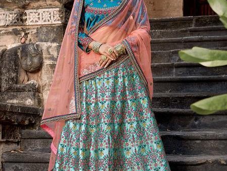 Myra Skyblue Satin Embroidered Lehenga Fashion