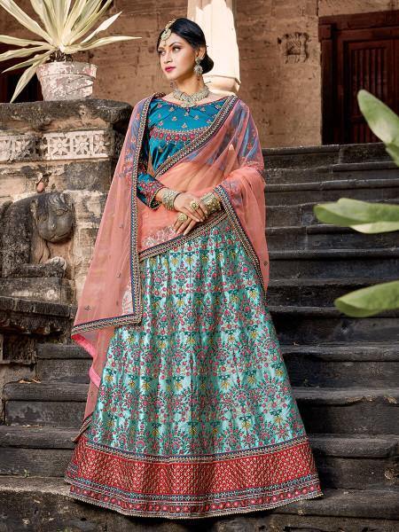 Myra Skyblue Satin Embroidered Lehenga Fashion