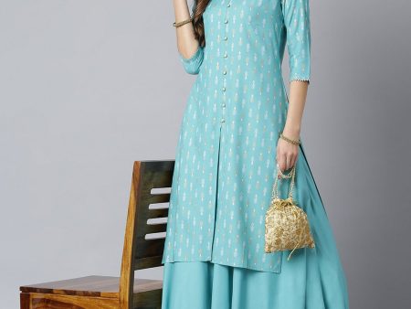 Khushal K Women Blue Printed Kurta with Palazzos Online Hot Sale