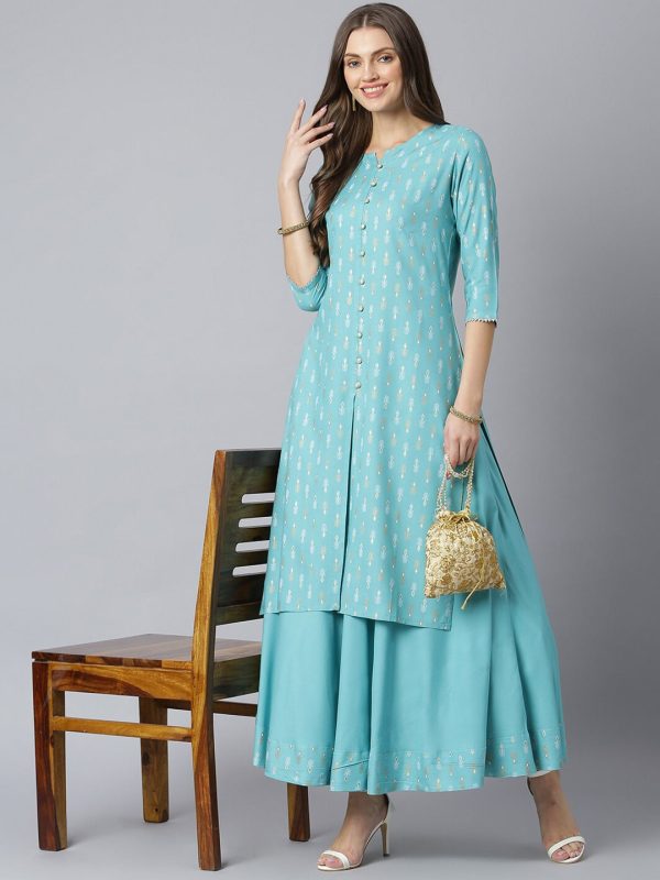 Khushal K Women Blue Printed Kurta with Palazzos Online Hot Sale