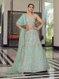 Myra Turquoise Organza Floral Print Embroidered Designer Lehenga For Discount