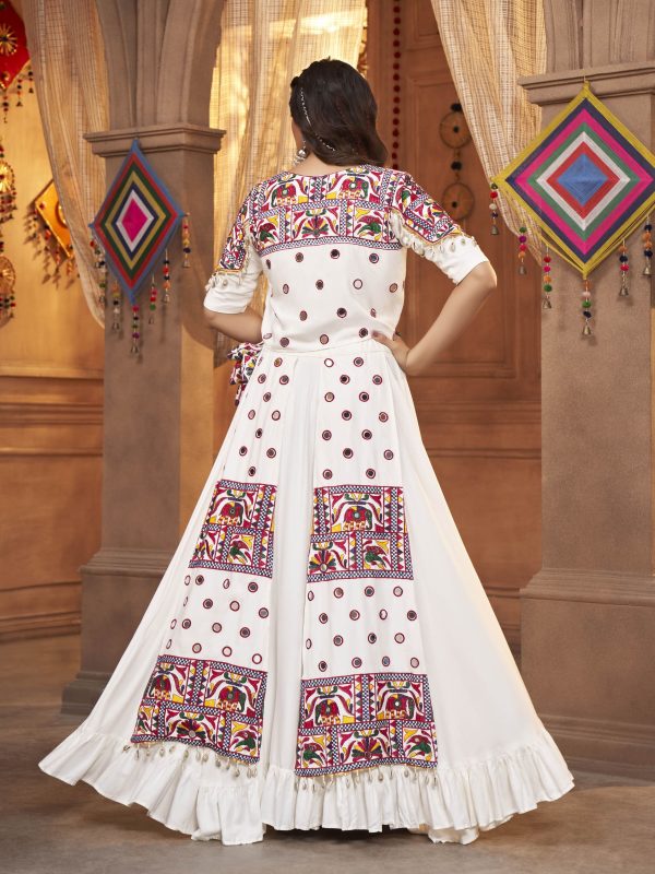 Myra White Koti Style Viscose Rayon Embroidered Designer Navratri Special Lehenga Discount