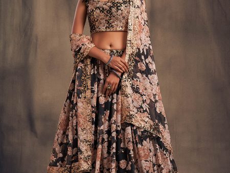 Myra Black Organza Silk Embroidered Lehenga Online Hot Sale