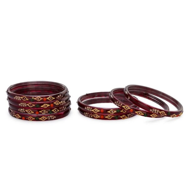 Afast Designer Fancy Party Bangle  Kada Set, Maroon, Glass, Pack Of 8 Fashion