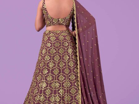 Myra Lilac Georgette Embroidered Designer Lehenga Cheap