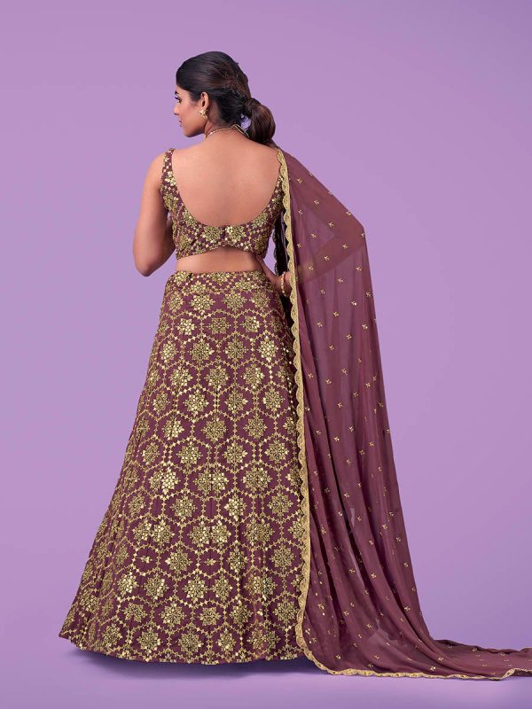 Myra Lilac Georgette Embroidered Designer Lehenga Cheap