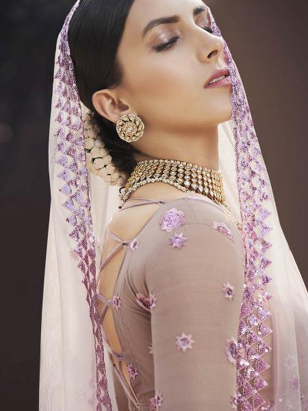 Myra Lilac Heavy Embroidered Soft Net bridal Lehenga Online